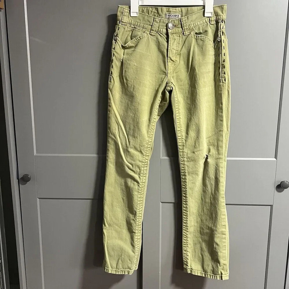 Mek DNM Mens Dresden Straight Button Front Distress Denim Jeans Green Size 31x32 - Picture 1 of 13